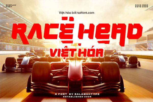 Font TF Race Head Việt hóa miễn phí, kiểu chữ trang trí cứng rắn dành cho thiết kế thể thao, đua xe và các môn thể thao tốc độ